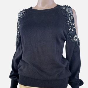 Topshop Black Off-the-Shoulder Sweater with Embellishments